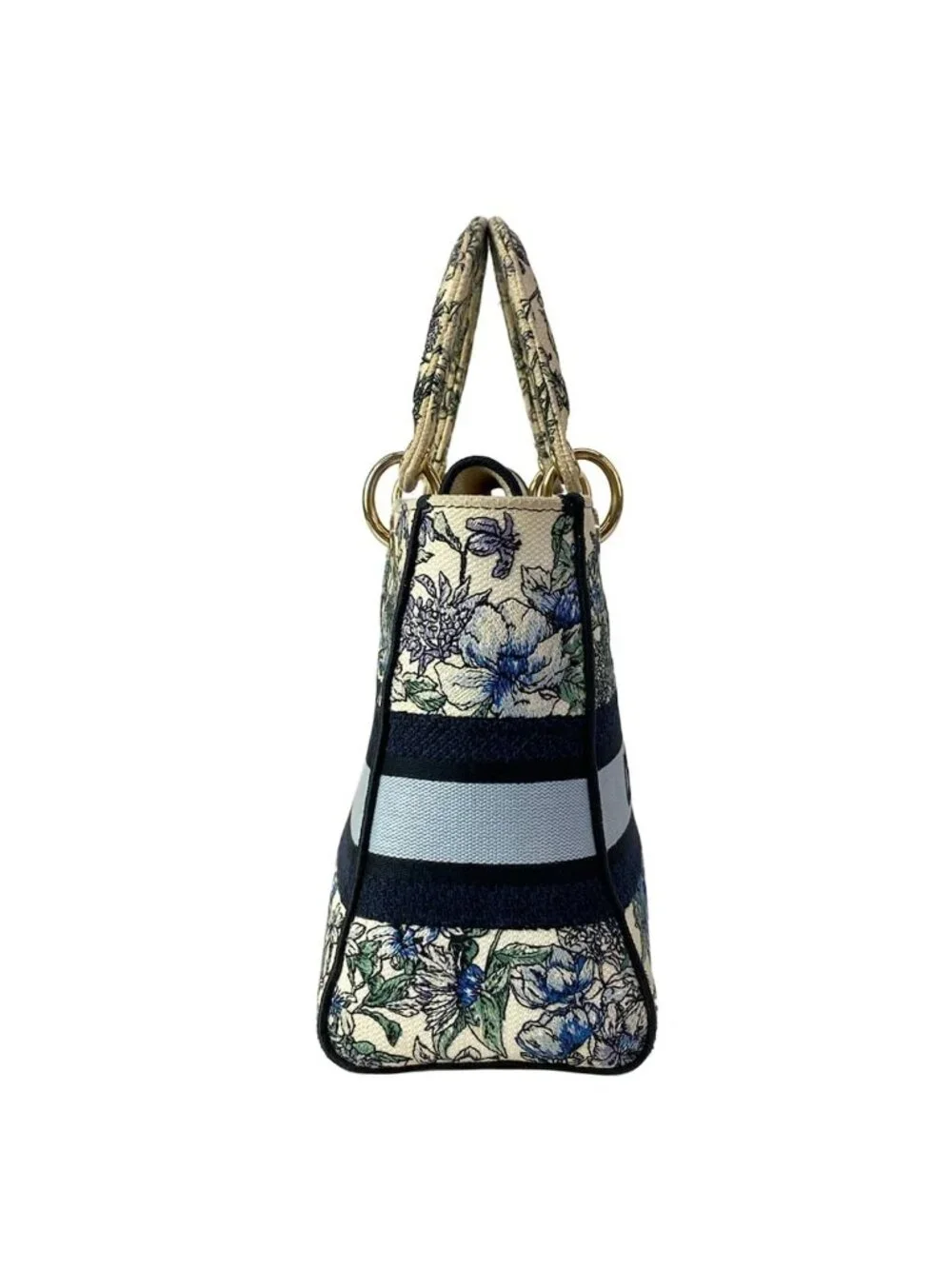 Dior Handbag Lady Delight Medium Bag Ivory Blue Multi Floral Pattern